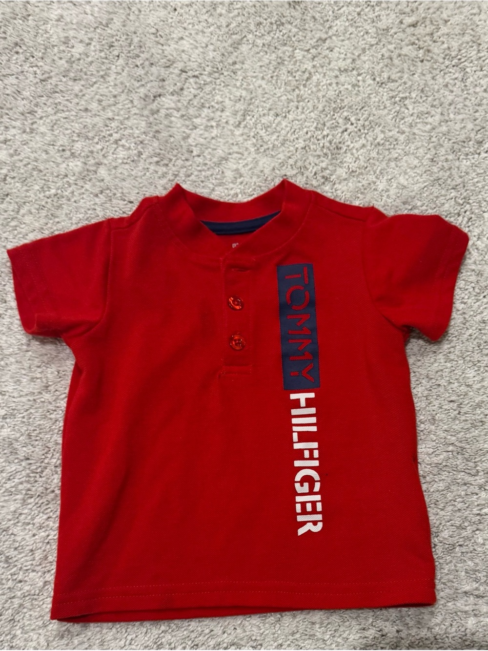 Tommy Hilfiger Red Short Sleeve Kids Polo Tee with Vertical Logo